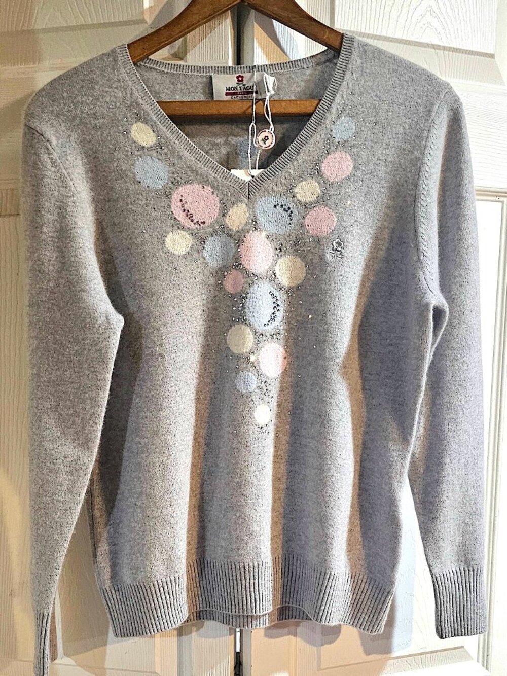 NWT Montagut Art Deco Embellished Cashmere Sweater Made in France Size Large